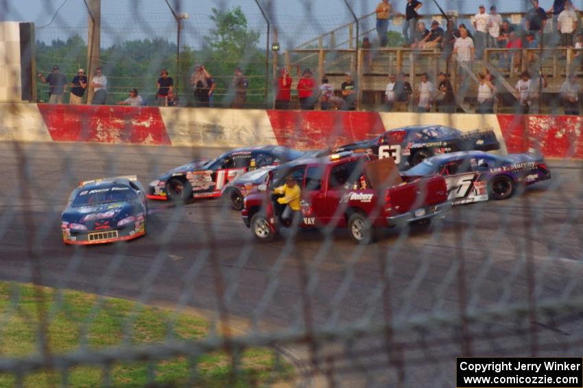 ???, Josh Vadnais, Brandon Hill, Gary LaMonte and Joel Theisen tangle in turn 1