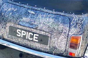 Autographs of the Spice Girls on the back of the stretch Austin Mini Cooper