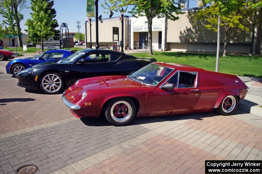 Front to back: Lotus Europa, Lotus Evora and Lotus Elise