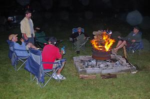 Relaxing by the fire the night before the rally.