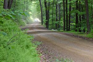 The Paul Choiniere / Jeff Becker Hyundai Tiburon rockets down a straight on SS3.