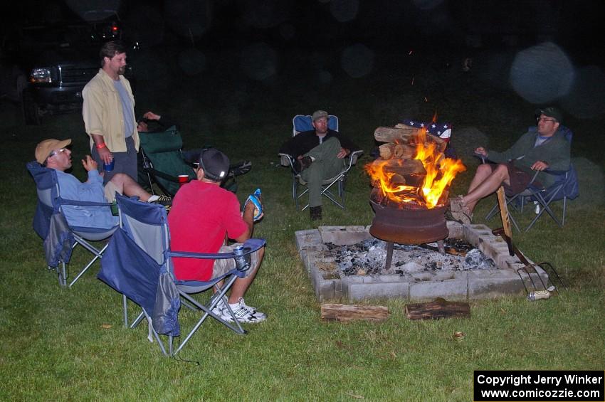 Relaxing by the fire the night before the rally.