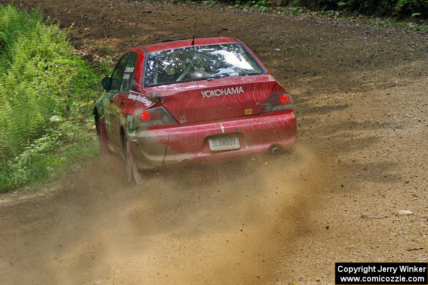 The Andrew Comrie-Picard / Marc Goldfarb Mitsubishi Lancer Evo 9 slung gravel on SS3, but DNF'ed by midday.