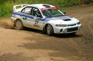 The Chris Gilligan / Joe Petersen Mitsubishi Lancer Evo 4, seen here on SS3, was in top form all day.