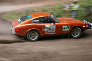 Greg Healey / John MacLeod Datsun 280Z blasts out of a hairpin on SS6.