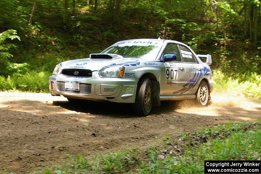 Patrick Brennan / Shane McCann Subaru WRX STi at a hairpin on SS3.