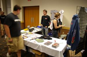 Emily Burton-Weinman sells Rally-America related articles with her boyfriend at registration.