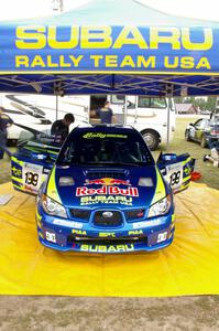 The Travis Pastrana / Christian Edstrom Subaru WRX STi gets last minute prep before starting the press stage on Friday.