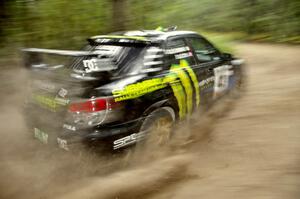 Ken Block / Alex Gelsomino Subaru WRX STi sprays gravel on the press stage.