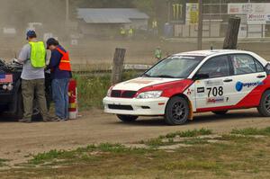 Jan Zedril / Jody Zedril Mitsubishi Lancer ES comes into the finish control of SS1.