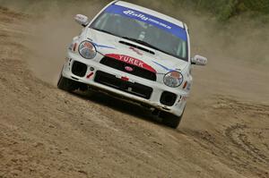 Yurek Cienkosz / Lukasz Szela Subaru WRX on SS1 at the Bemidji Speedway.