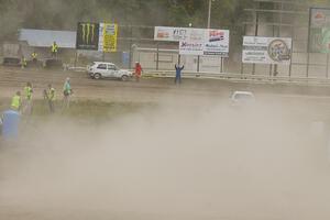 Chris Duplessis / Martin Headland VW GTI goes past the stranded Michel Hoche-Mong / Sameer Parekh VW GTI.