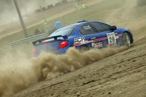 Cary Kendall / Scott Friberg Dodge SRT-4 slings gravel on SS1 at the Bemidji Speedway.