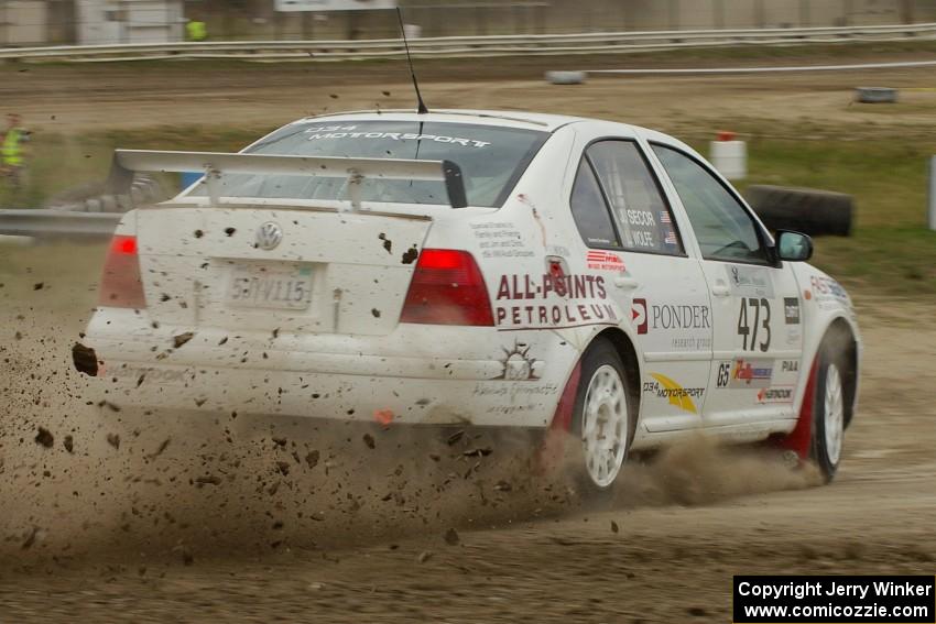 Lars Wolfe / Jeff Secor VW Jetta Turbo slings mud on the Super Special SS1 at Bemidji Speedway.