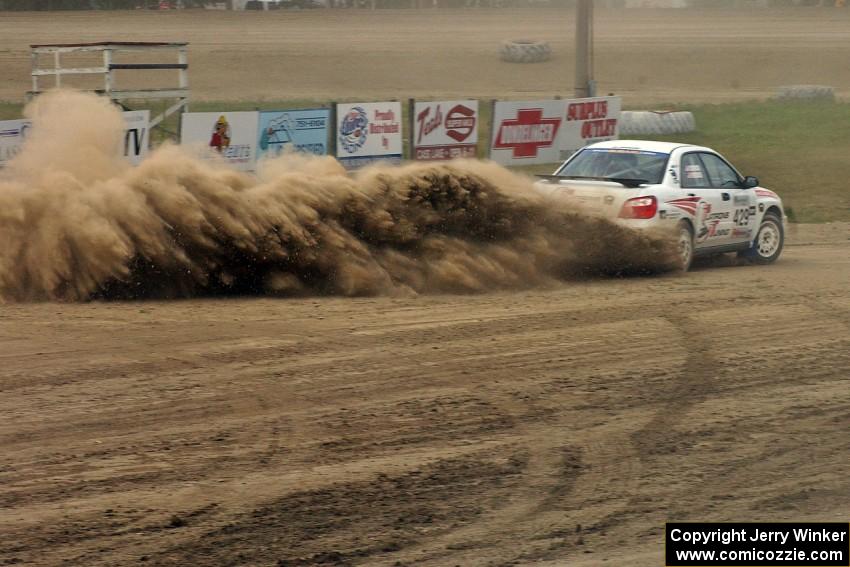 Stephan Verdier / Scott Crouch Subaru WRX on the SS1 Super Special stage at Bemidji Speedway.