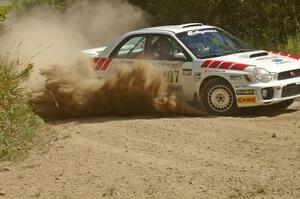 Dave Hintz / John Dillon Subaru WRX at a 90-left on SS9.