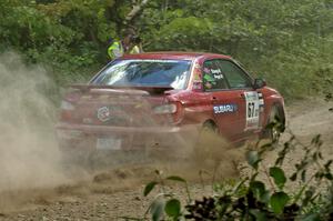 Bryan Pepp / Jerry Stang Subaru WRX sling gravel on a hard left on SS9.