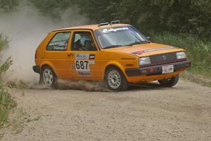 Chad Eixenberger / Jay Luikart VW Golf on SS9 at the spectator point.