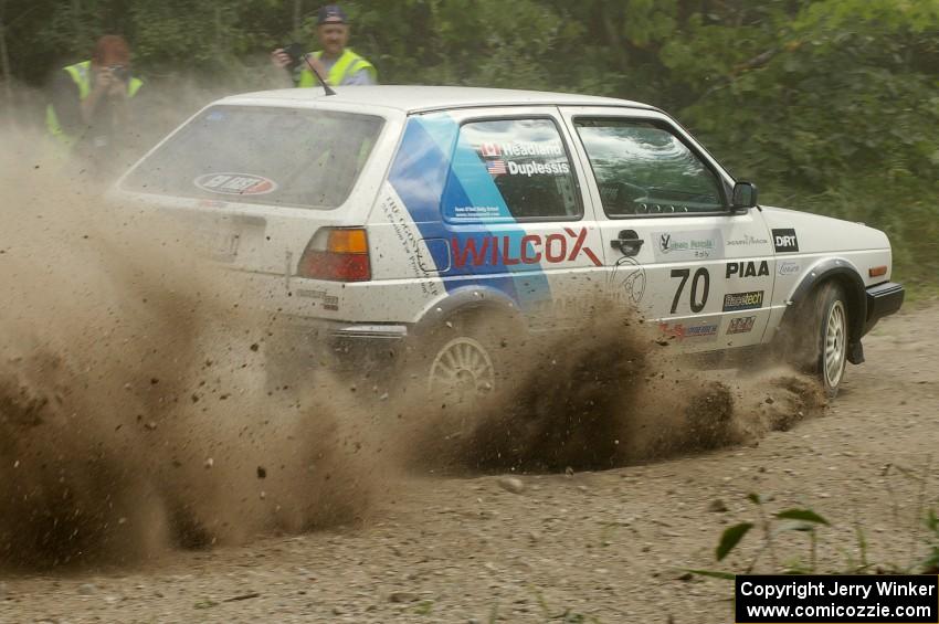 Chris Duplessis / Martin Headland VW GTI slings gravel on SS9.