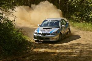 Piotr Wiktorczyk / Martin Brady nail a 90-right perfectly on SS12 in their Subaru WRX.