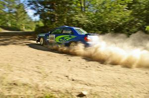 Heath Nunnemacher / Heidi Nunnemacher Subaru WRX at a hard 90-right on SS12.