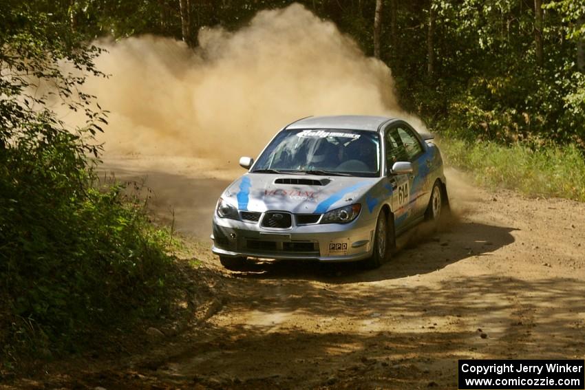 Piotr Wiktorczyk / Martin Brady nail a 90-right perfectly on SS12 in their Subaru WRX.