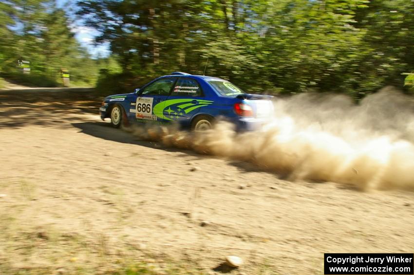 Heath Nunnemacher / Heidi Nunnemacher Subaru WRX at a hard 90-right on SS12.