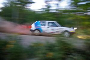 Chris Duplessis / Martin Headland VW GTI at speed on SS15 just after sundown.