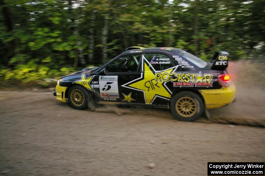 Andy Pinker / Robbie Durant lost alot of time on SS15 changing a tire on their Subaru WRX STi.