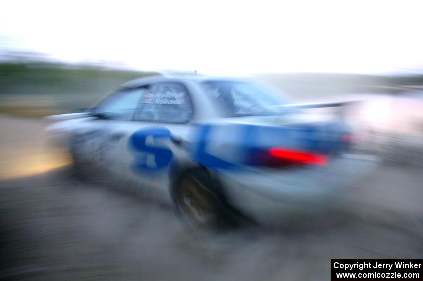 Henry Krolikowski / Cindy Krolikowski Subaru Impreza at speed on SS15.