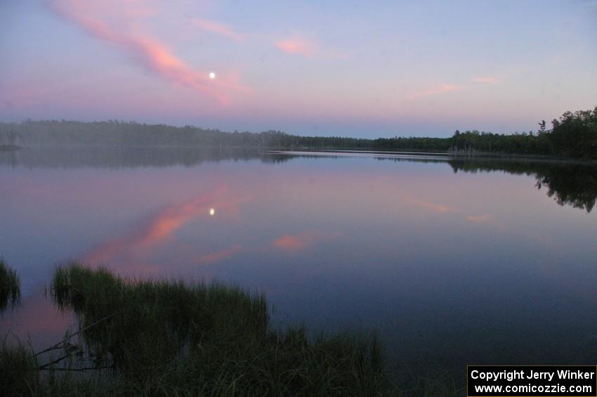 Moonrise at sunset over McKenzie Lake.