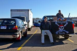 Carl Seidel / Ben Slocum VW Golf await the start of parc expose in Houghton.