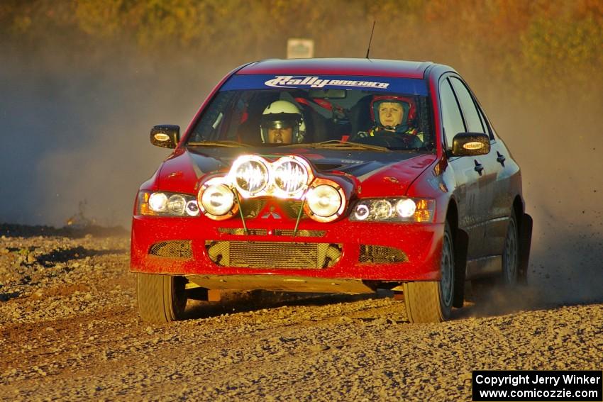 Amy BeberVanzo / Alex Kihurani Mitsubishi Lancer Evo 8 on the practice stage on Thursday.