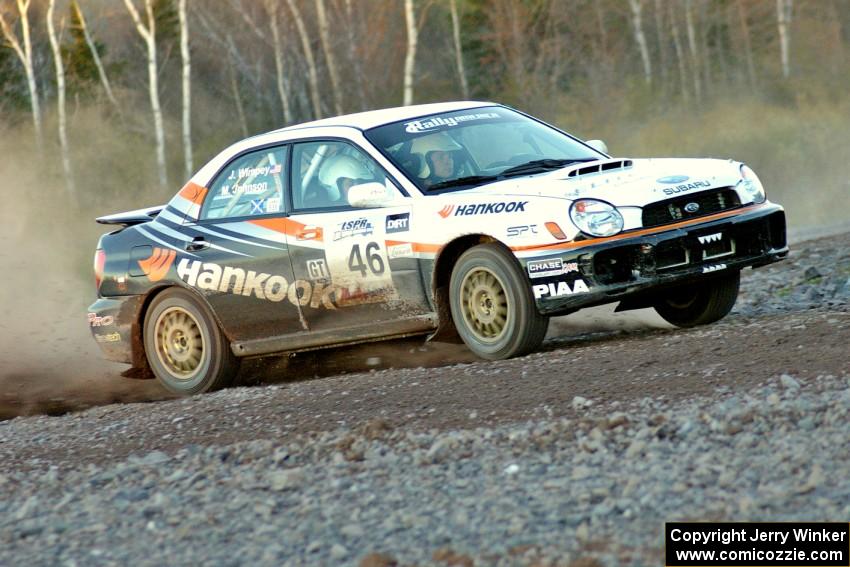 Matthew Johnson / Jeremy Wimpey Subaru WRX on the practice stage.