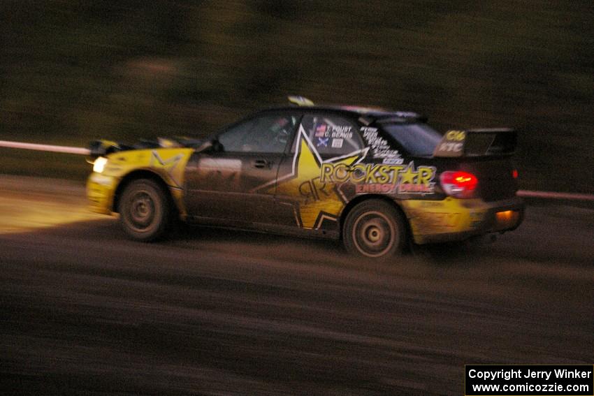 Tanner Foust / Chrissie Beavis Subaru WRX on the practice stage (3).