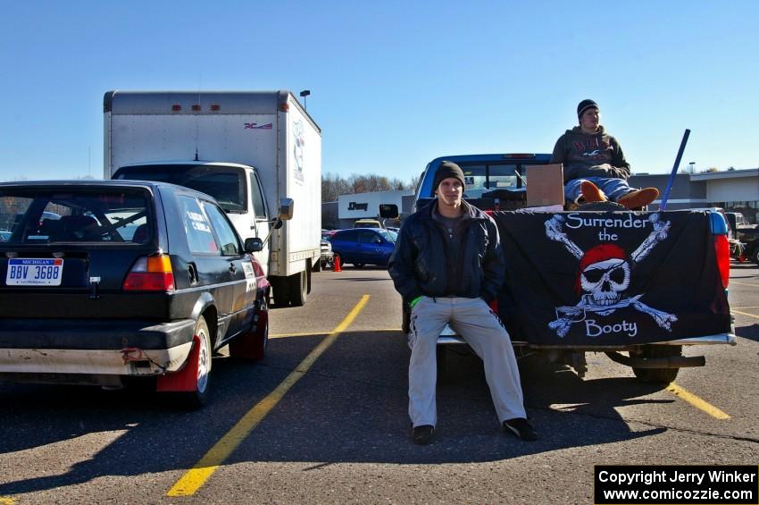 Carl Seidel / Ben Slocum VW Golf await the start of parc expose in Houghton.