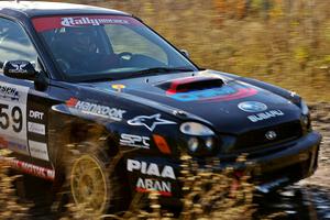 Pat Moro / Mike Rossey Subaru WRX on SS1 headed into the first chicane.