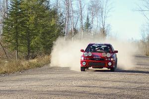 Matt Marker / Justin Haughn in their Subaru Impreza on SS1.