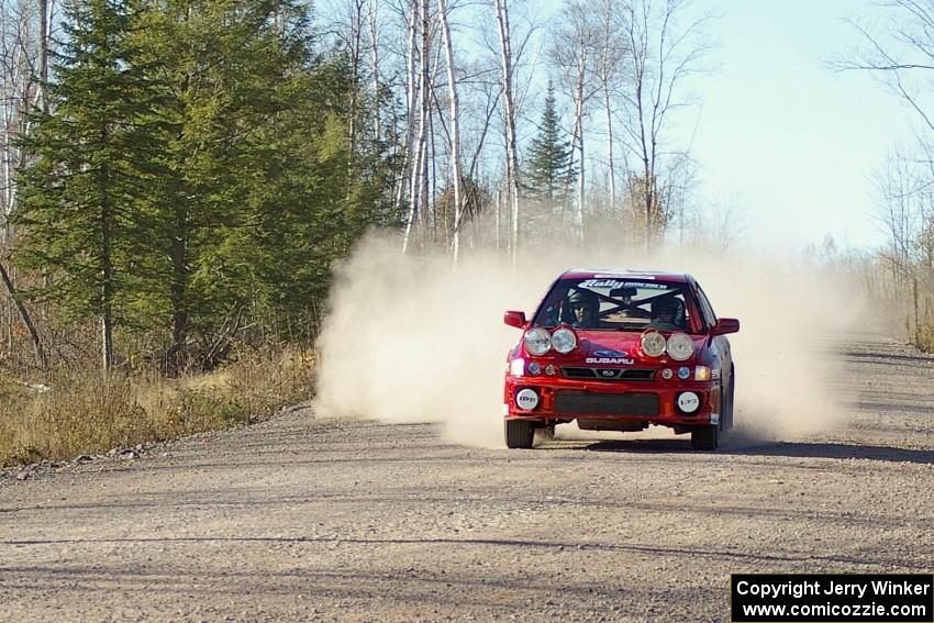 Matt Marker / Justin Haughn in their Subaru Impreza on SS1.