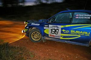 Travis Pastrana / Christian Edstrom Subaru Impreza WRX on the final corner of SS4, Echo Lake 1.