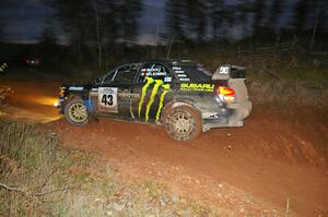 Ken Block / Alex Gelsomino Subaru WRX on the final corner of Echo Lake 1, SS4.