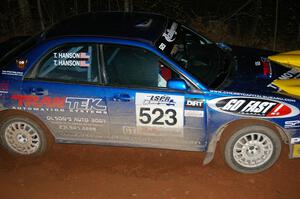 Travis Hanson / Terry Hanson Subaru WRX at the final corner of SS4, Echo Lake 1.