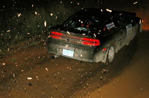 Mike Bodnar / Elaine Sheaks Misubishi Eclipse GSX slings wet gravel at the final corner of SS4, Echo Lake 1.