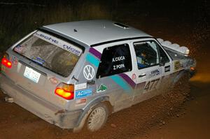 Zeno Popa / Radu Ilis VW GTI slings gravel at the final corner of SS4, Echo Lake 1.