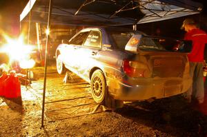 Kenny Bartram / Dennis Hotson Subaru WRX STi gets serviced in Kenton during the second service.