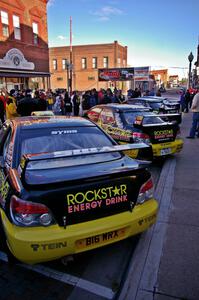 The SYMS / Rockstar Energy Drink Subaru WRX's of Tanner Foust / Chrissie Beavis and Andy Pinker / Robbie Durant.