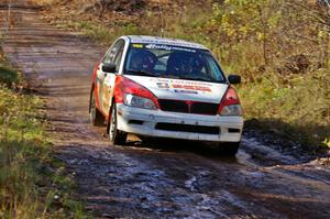 Jan Zedril / Jody Zedril Mitsubishi Lancer ES blasts down the final straight of Gratiot Lake 1, SS9.