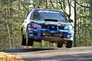 Ken Block / Alex Gelsomino Subaru WRX on the midpoint jump of Brockway Mountain 1. SS13.