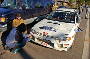 Henry Krolikowski / Cindy Krolikowski Subaru WRX gets serviced in Copper Harbor after running Brockway Mountain, SS13.