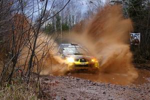 Andy Pinker / Robbie Durant Subaru Impreza WRX at the final puddle on Gratiot Lake 2, SS16.